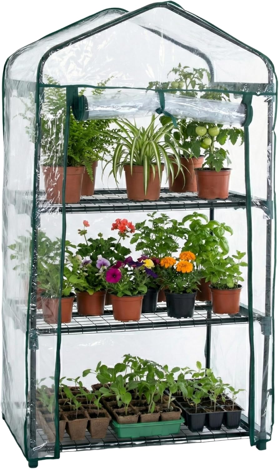 pure garden 3 tier mini greenhouse, 27.5x19x50-inch, main product view