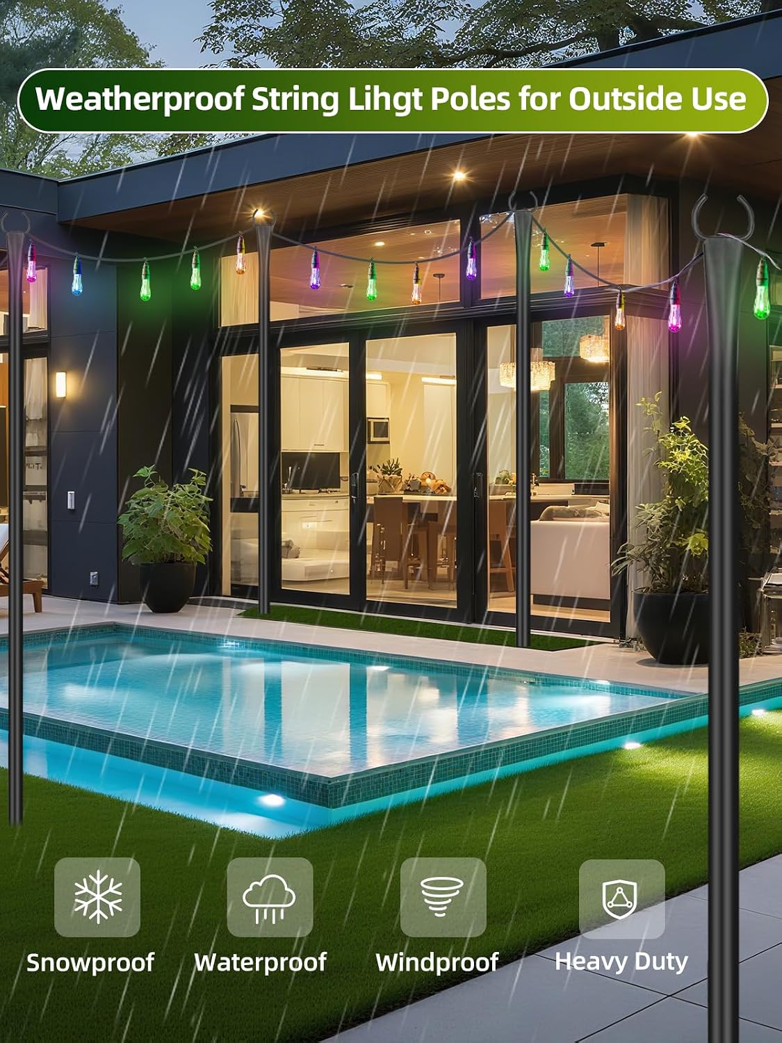 string light poles for outside, 4 pack 10, side view