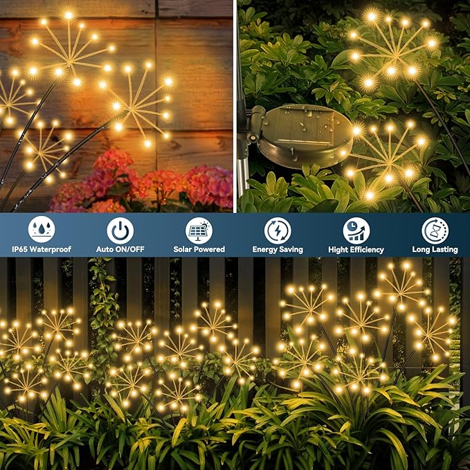 Solar Garden Lights 6 Pack Waterproof Swaying Starburst Light Solar Outdoor Lights for Yard Patio Walkway Pathway Party Wedding Decoration, Unique Gifts for Women, Warm White