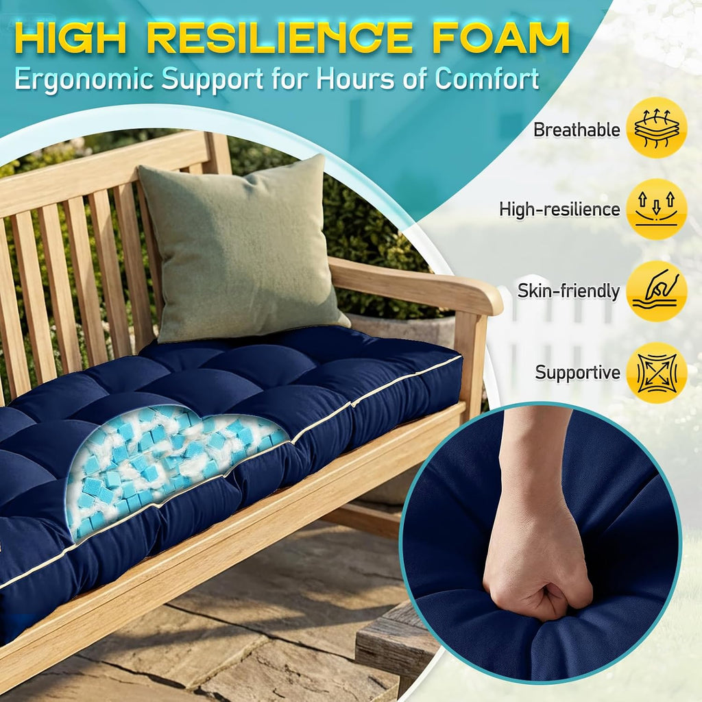 outdoor bench cushion, tufted patio seat pad for, close-up detail