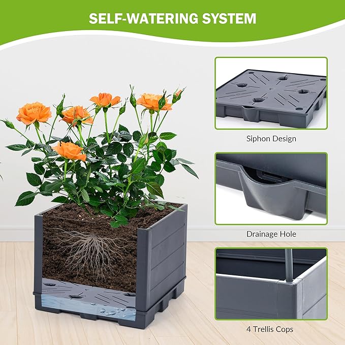 GENMOUS Raised Garden Bed with Tomato Planter Box Trellis, 56'' Tomato Cages for Garden, Tomato Planter Cage for Patio for Climbing Plants Vegetable Vine Flowers Outdoor & Indoor, 4 Pack