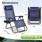 2-Pack Zero Gravity Lounge Chair Recliners - Adjustable Steel Frame with Removable Headrests & Cup/Phone/Tablet Trays - 330LBS Capacity - Navy Blue