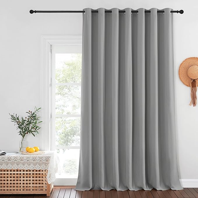 NICETOWN Blackout Curtains for Sliding Glass Door Room Divider Noise Reduce Curtain Panel Portable Window Screen Sliding Partition, W100 x L102 inches, 1 Panel, Silver Grey