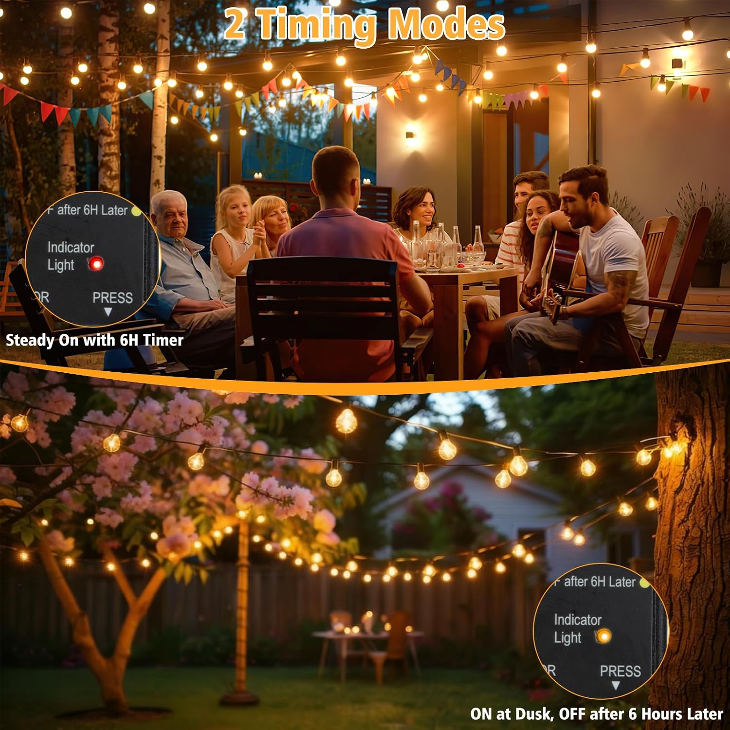 G40 LED Outdoor String Lights, 100FT LED Patio Lights with Light Sensor Timer, 52 Shatterproof Globe Bulbs(2 Spare), Waterproof Connectable Hanging Lights for Backyard Porch Balcony Decor