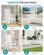 SERWALL Outdoor Rocking Chairs Set of 4, Oversized HDPE Porch Rockers for Adults, All-Weather Composite Patio Rocking Chairs, White