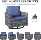 Patio Sectional Furniture Set with Fire Pit Table: 10 Pieces Wicker Patio Conversation Set with L Shaped Sofa, Outdoor Swivel Glider Rocker, Rattan Club Chairs, Ottomans, Removable Cushions Blue