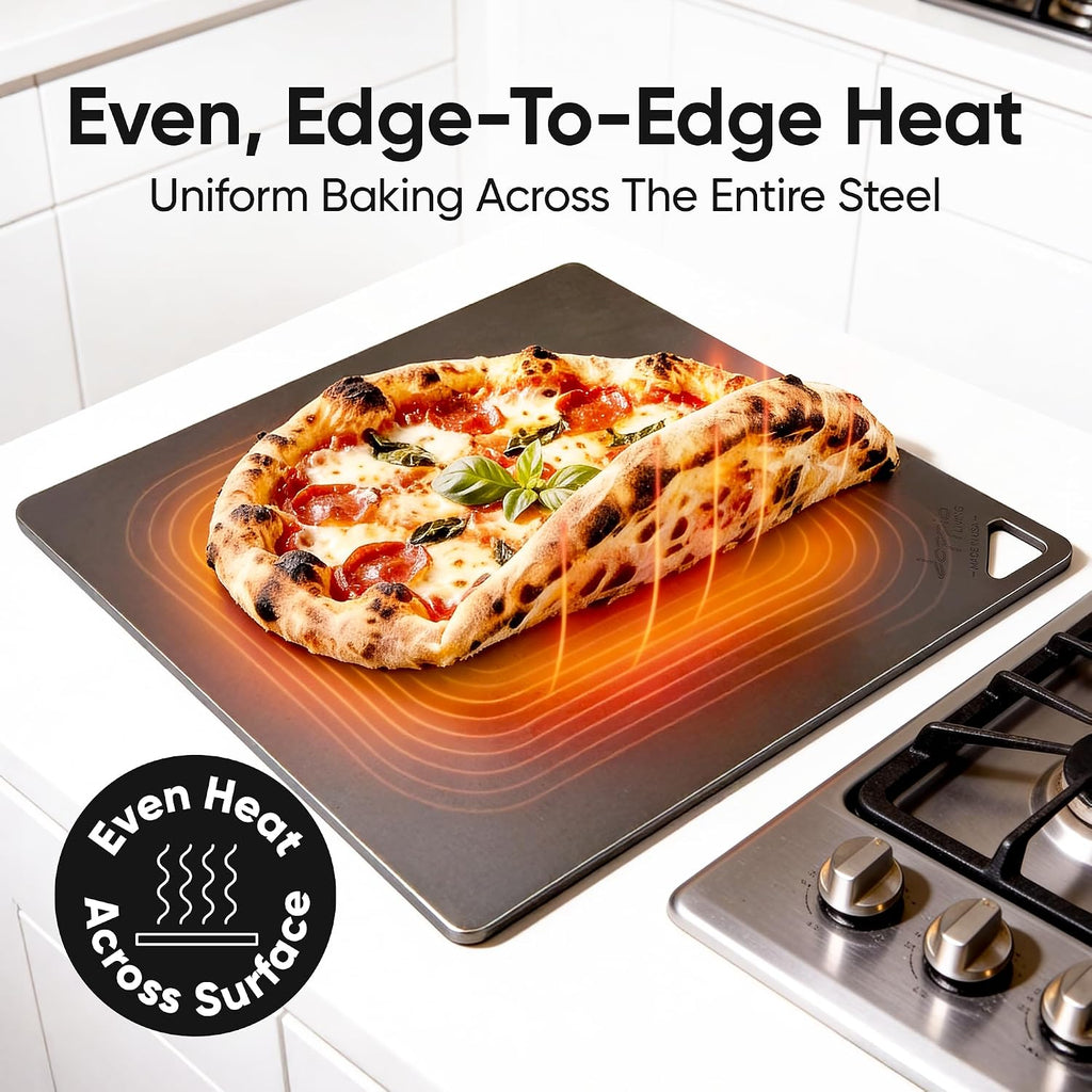 Pizza Steel for Oven | Made in USA | 16" x 14.25" | Pre-Seasoned Baking Steel for Bread, Pizza, Sourdough & More | Premium Quality Crust at Home | Use in Oven, Grill, BBQ | 1/4" Thick