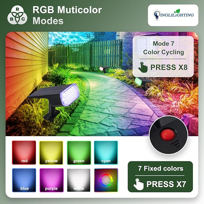 DINGLILIGHTING Solar Lights Outdoor Waterproof: IP65 Led Spot Light Decorations for Garden Yard - Multicolor RGB Solar Powered for Halloween Christmas - Dust to Dawn Uplighting Landscape Pathway 4PC