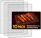 Grill Topper, 10 Pcs Disposable Grill Grates, 11.8 x 15.7 Inch Baking Rack | Toss after one cook, no scrub brush, fine grid holds small bites, galvanized iron mesh fits charcoal, gas, smoker grates