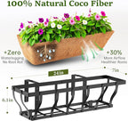 Railing Planter Boxes, Heavy Duty Window Box Planters, Adjustable Balcony Planters for Railing Hanging, with Coco Liner & Support Rod for Deck, Porch, and Patio Gardening (2 Pack, 24 Inch)