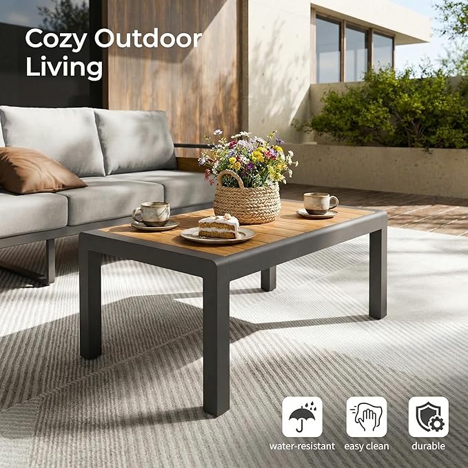 ZANDOR Aluminum Outdoor Patio Furniture Set, 5-Piece Metal Modern Outside Sectional Conversation Lawn Furniture with Coffee Table & Washable Thick Cushions,Seating Sofa for Garden/Backyard/Porch Grey