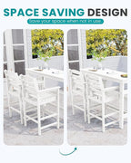 SERWALL Outdoor Bar Table and Chairs Set, Adirondack Bar Chairs Set of 2 and Bar Height Table, All Weather HDPE Patio Bar Set, Outdoor Furniture for Outside, White