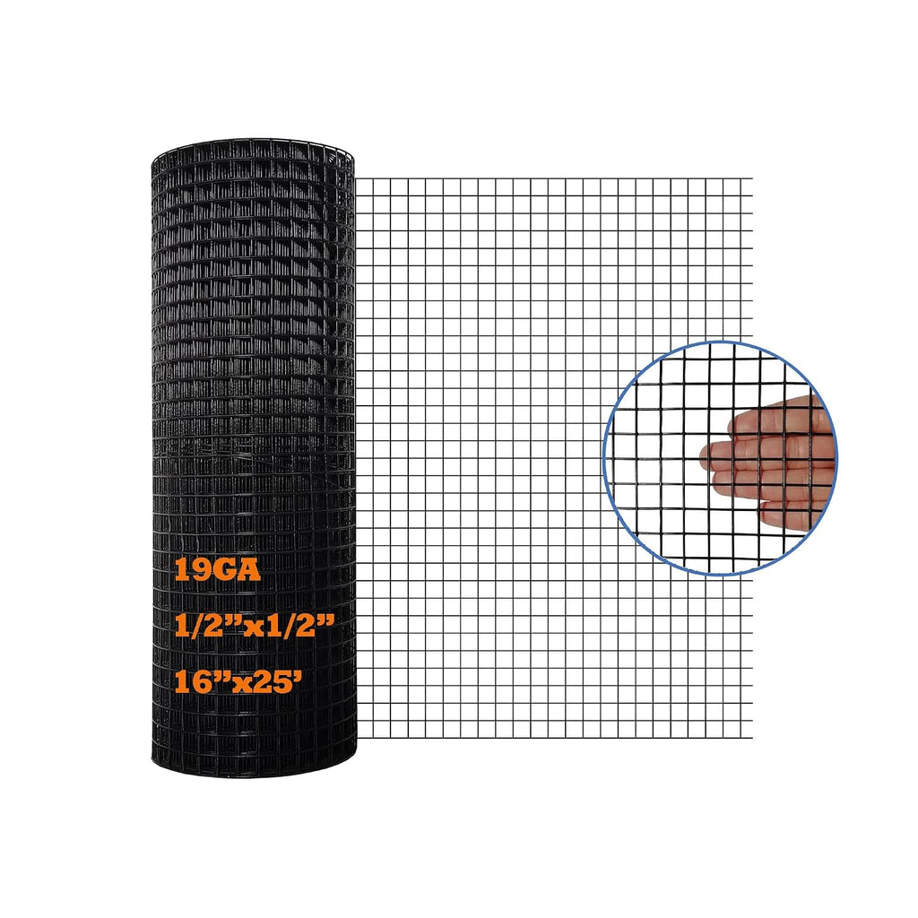 Black PVC Coated Hardware Cloth 16 Inch x 25 Foot -1/2 Inch x 1/2 Inch 19GA