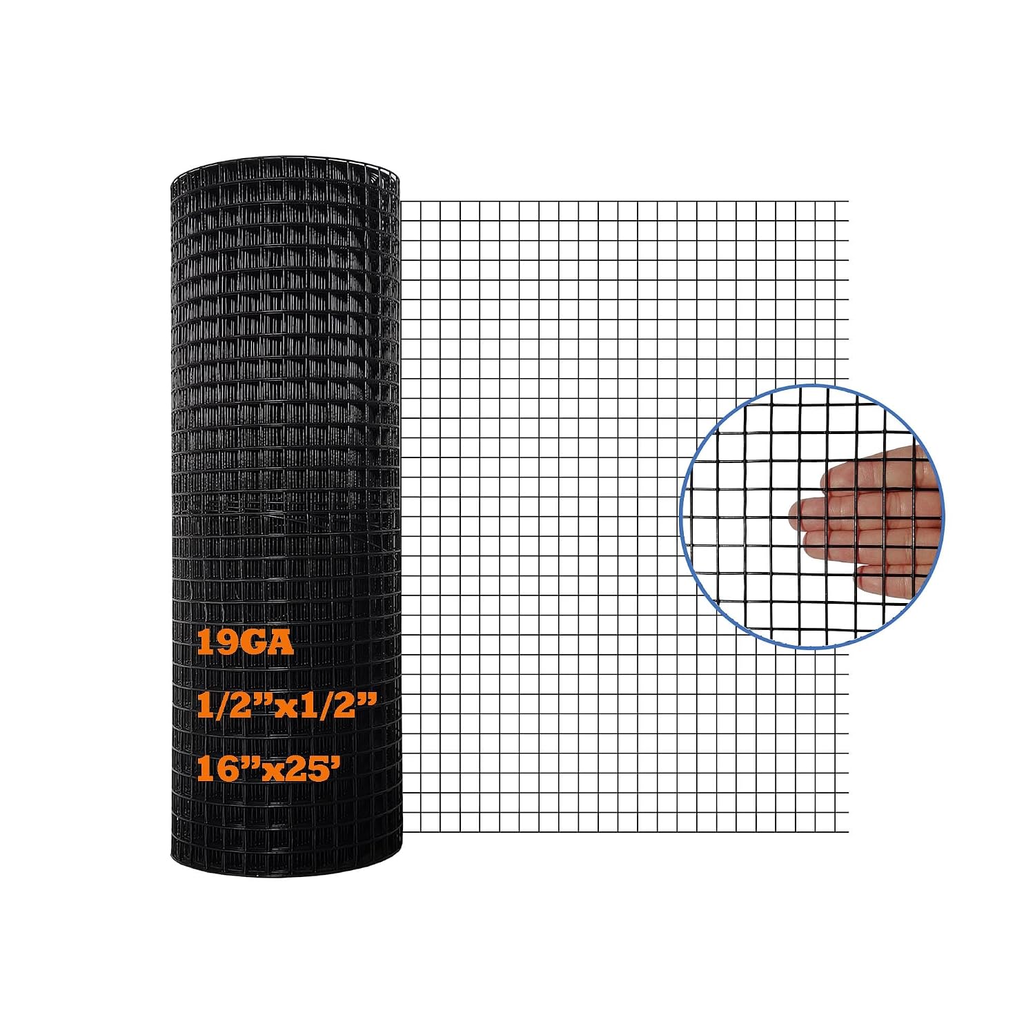 Black PVC Coated Hardware Cloth 16 Inch x 25 Foot -1/2 Inch x 1/2 Inch 19GA