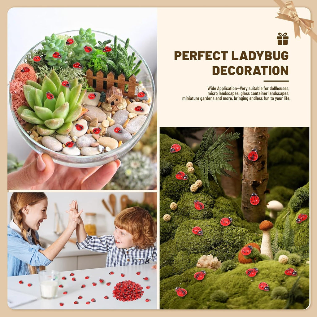 300pcs Mini Resin Ladybug Decor Tiny Ladybug for Crafts Dollhouse Miniatures Mini Resin Things Animals for Fairy Garden Micro Landscaping Home Decoration, 3 Types(0.32*0.4inch & 0.3*0.36inch)