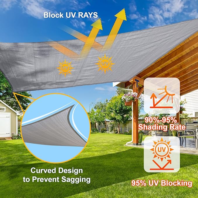 SUNLAX Sun Shade Sail 7' x 13' x 14.8' Silver Rectangle Canopy Sail Shade Cover UV Block Permeable Sunshade Outdoor for Patio Backyard Deck Pergola (We Make Custom Size)