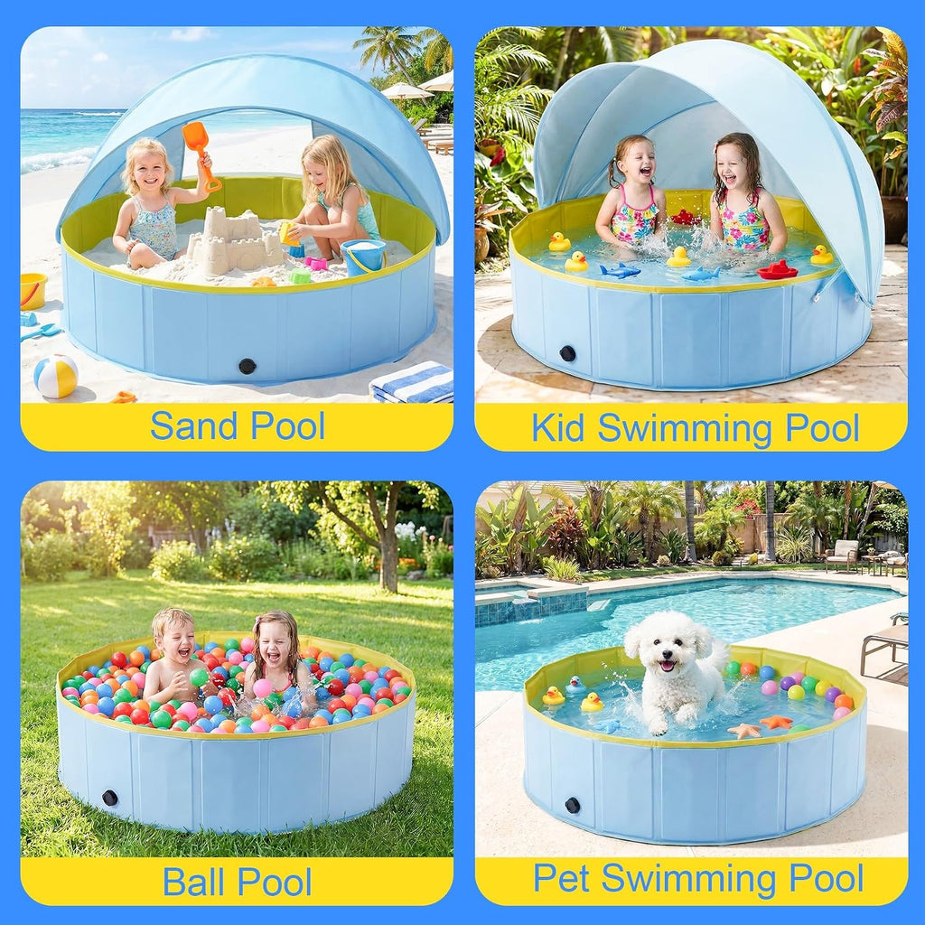 Kiddie Pool with Canopy, Large Foldable Pool Detachable UPF 50+ Sunshade | 48in Pool, Removable Sunshade, Foldable, Non Slip, Swimming Pool Beach Essentials Tent with Shade for Outdoor Backyard Beach