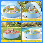 Kiddie Pool with Canopy, Large Foldable Pool Detachable UPF 50+ Sunshade | 48in Pool, Removable Sunshade, Foldable, Non Slip, Swimming Pool Beach Essentials Tent with Shade for Outdoor Backyard Beach