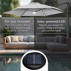Best Choice Products 10ft Solar LED Offset Cantilever Hanging Market Patio Umbrella, Smooth 360° Rotation, 8 Sturdy Ribs, Easy Adjustment - Fog Gray