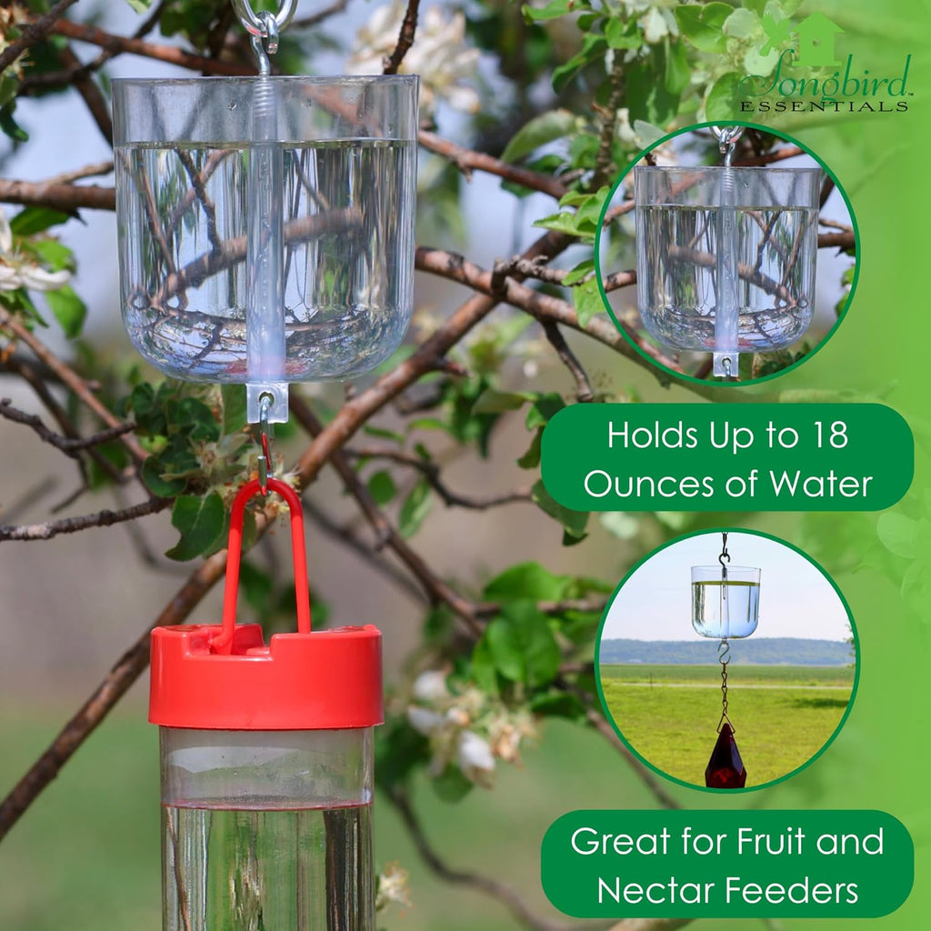 Nectar Protector 18 oz Clear Ant Moat for Bird Feeders | See-Through Bowl Shows Water Level at a Glance - 18 oz Ant Moat Hangs Between Hook and Feeder to Protect Nectar