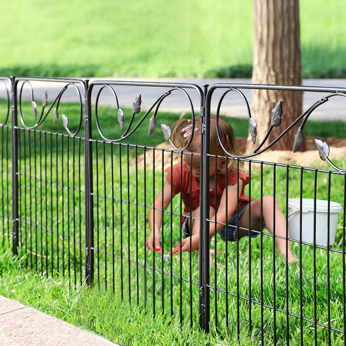 decorative metal garden fence 24in(h)x10ft(l) 5 panels black, main product view