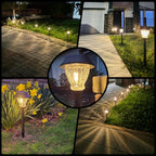 XMCOSY+ Solar Pathway Lights Outdoor, 8 Pack Warm White Solar Garden Lights | Crackled Glass & Metal, IP65 Waterproof, Auto On/Off Soft 2700K LED Edison, Landscape Lights for Yard Walkway Driveway Path