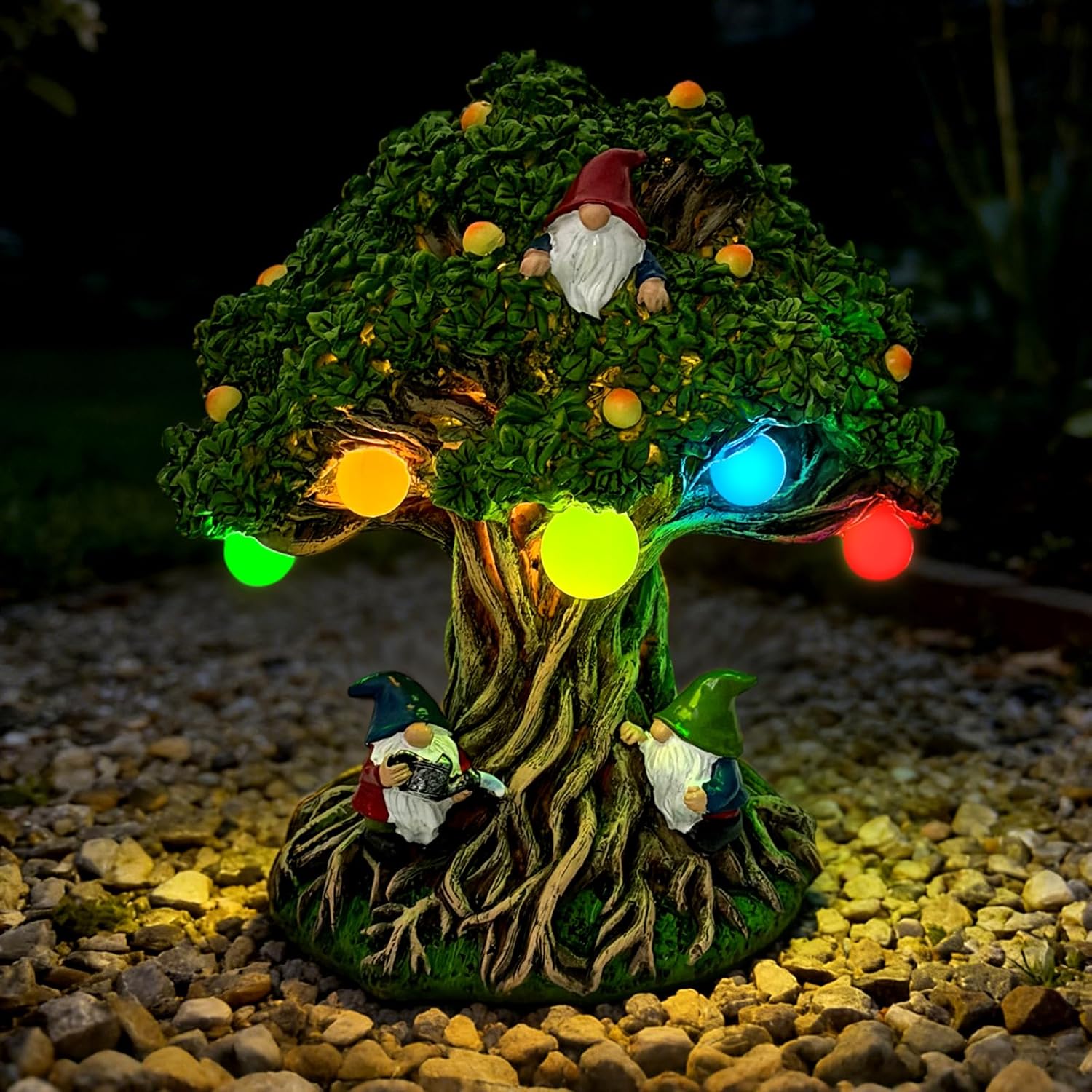Hogni Solar Outdoor Garden Gnome Statue, Lawn Gnome Statue Decorations | Waterproof Solar Powered Yard Art for Patio, Balcony, Lawn, Cute House Warming & Birthday Gifts for Mom, Grandma, Women