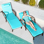 Chaise Lounge Chairs Outdoor Set of 2, Comfy Outside Wicker Patio Pool Lounge Chair w/ 5 Adjustable Back Angle, Cup Holder, Thicken Cushion