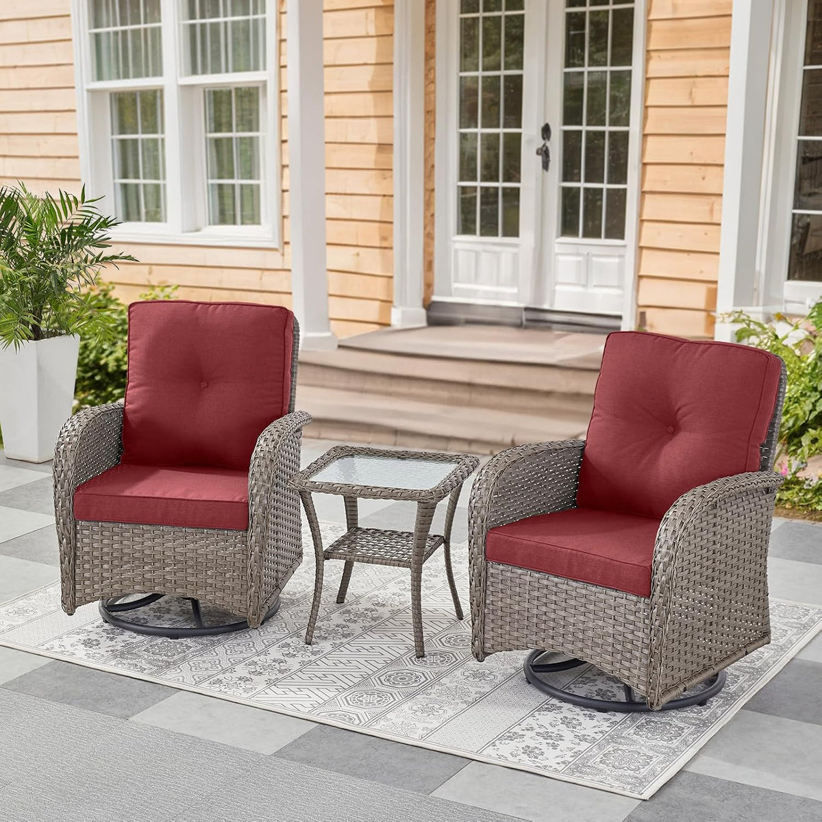 belord swivel patio chairs wicker set - outdoor, main product view