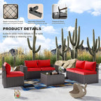 Kullavik 12 Pieces Outdoor Patio Furniture Set PE Wicker Rattan Sectional Sofa Patio Conversation Sets,Red