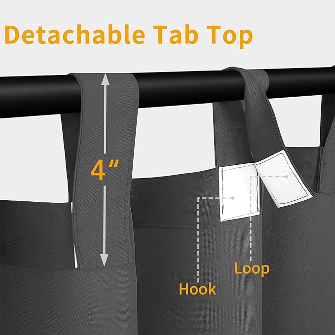 Easy-Going Outdoor Patio Curtains Detachable Tab Top Windproof Weatherproof Curtain for Cabana, Porch, Pergola and Gazebo, Tab Bottom Drape, 2 Panels, 54W x 120L inch, Gray