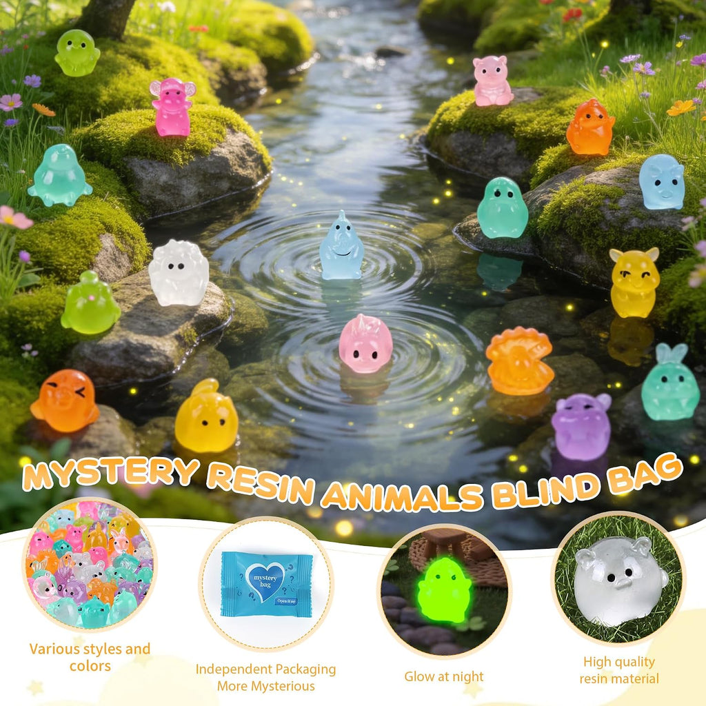 140 PCS Mini Resin Animals Blind Bags, Glow in the Dark Animal Resin Models, 50+ Animal Designs for Adults, Miniature Animals for Classroom, Fairy Garden, Dollhouse Decor, DIY Craft Decor