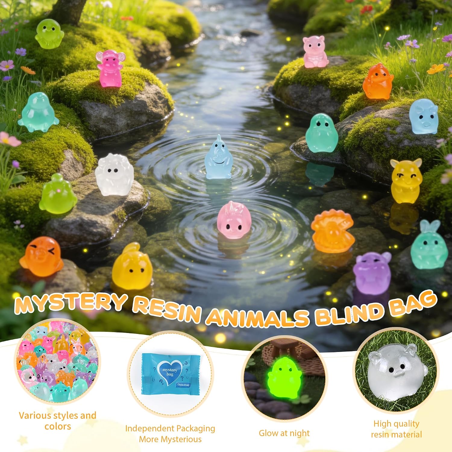 140 PCS Mini Resin Animals Blind Bags, Glow in the Dark Animal Resin Models, 50+ Animal Designs for Adults, Miniature Animals for Classroom, Fairy Garden, Dollhouse Decor, DIY Craft Decor
