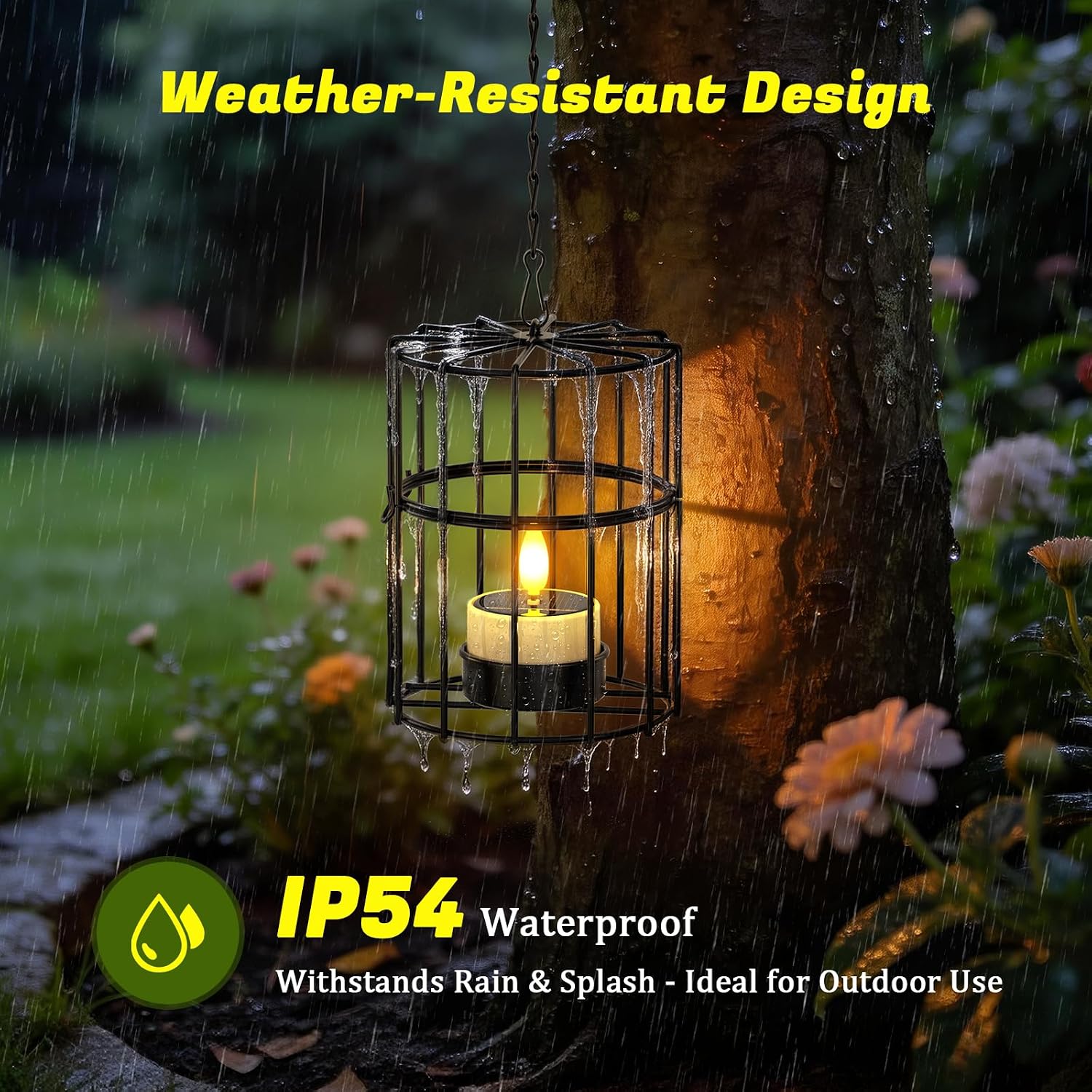 PChero Solar Hanging Lanterns Outdoor Waterproof, 4 Tea Lights, 18.1" Chain | 2 large + 2 small iron holders, flickering LED tea lights, for patio garden tree backyard, 10-12H runtime, removable chain