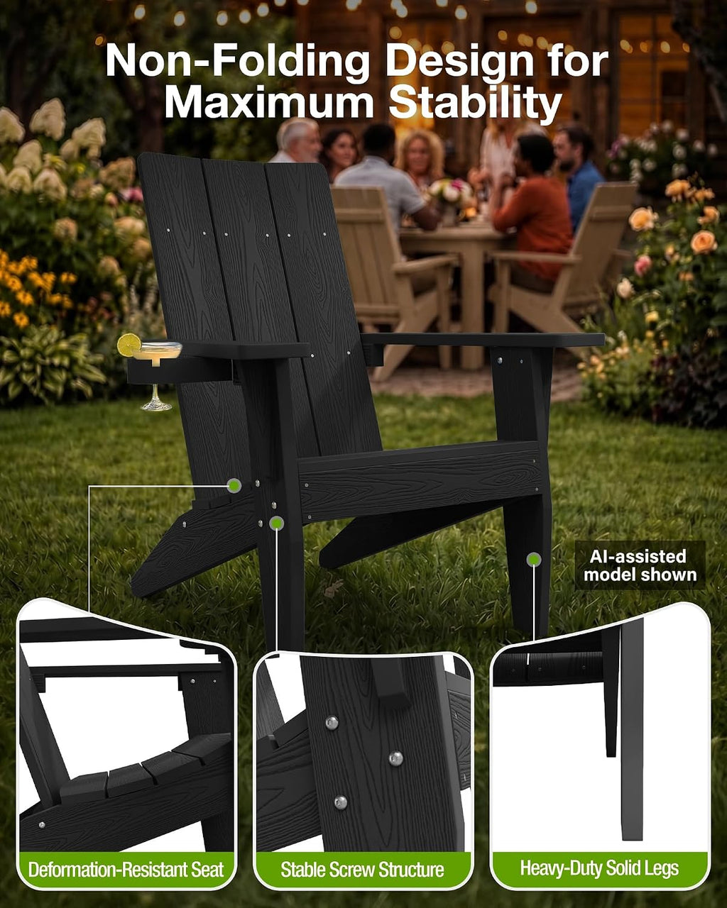 MXIMU Adirondack Chairs Set of 2, 450lb Capacity & 33in Tall Backrest | Oversized Modern Adirondack Chairs, Comfortable All-Weather Fire Pit Chair, Easy Assembly True Wood Grain Lawn Outdoor Chair