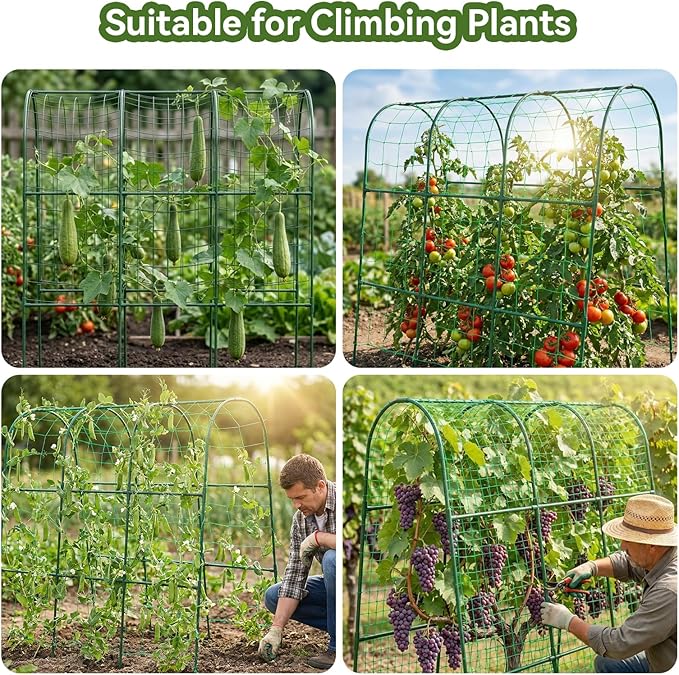 Cucumber Trellis for Raised Bed, U-Shape Garden Trellis for Climbing Plants Outdoor, Metal Arch Trellis for Vegetables, Plant Support for Tomato, Pea, Zucchini, Squash