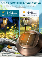 Solar Lights Outdoor Waterproof,10-40 LM Dimmable Glass and Metal | 4 Pack Bronze Pathway Lights, Solar Powered Garden Decor for Yard, Patio, Pathway, Driveway (Warm White)