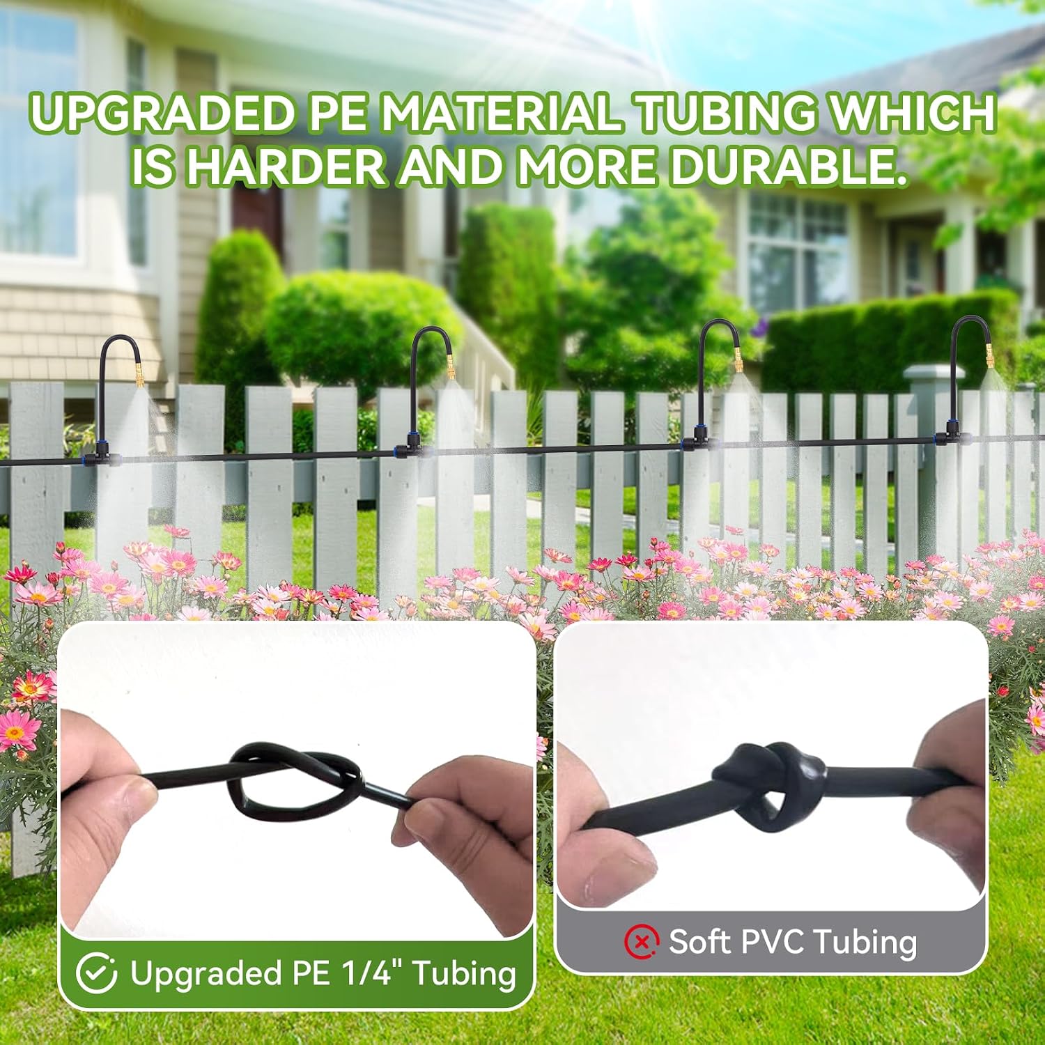 Drip Irrigation System Kit with 16 Pcs Adjustable Brass Nozzles & Bendable Spay Arm,120ft Garden Watering Misting System for Outdoor Raised Bed, Potted Plant, Yard, Greenhouse