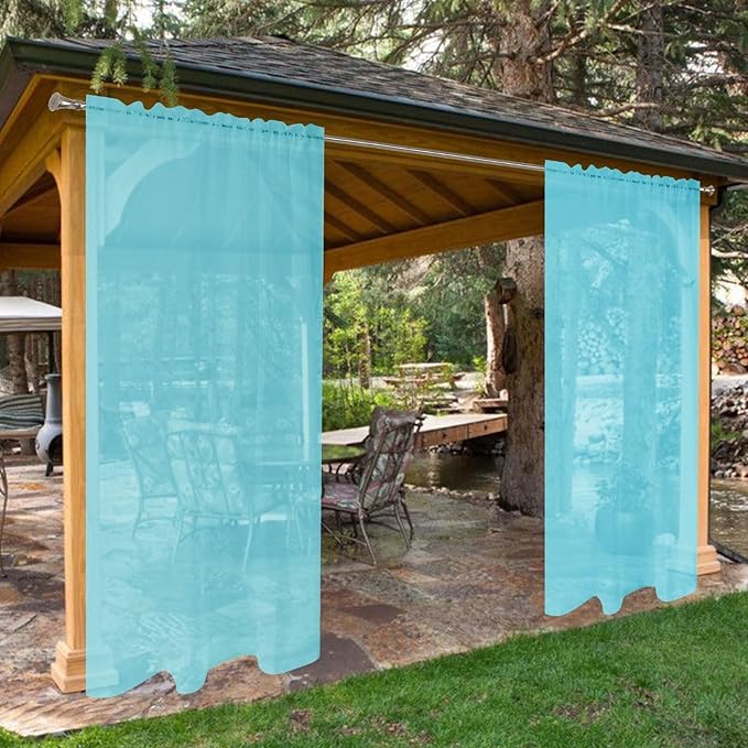 SpaceDresser Waterproof Outdoor Sheer Curtains for Patio - 4 Panels Rod Pocket Indoor Voile Sheer Curtain for Living Room,52W x 120L inch,Aqua