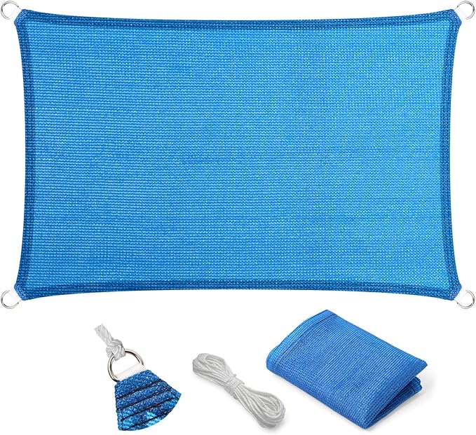 Eden's Decor Straight Flat-Edged Sun Shade Sail Rectangular 4' x 15' Blue UV-Blocking Outdoor Canopy Fabric Cloth Awning for Pergola Patio Garden Backyard Custom Size