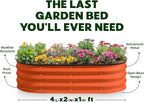 Plant & Plot Galvanized Raised Garden Beds Outdoor // 4×2×1 ft Planter Raised Beds for Gardening, Vegetables, Flowers (Orange) // Large Metal Garden Box