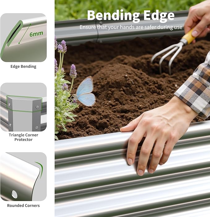 Galvanized Raised Garden Bed,Outdoor Planter Box Metal Patio Kit Planting Bed for Vegetables Flowers Herb (Galvanized, 4x2x1ft-2p)
