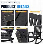 Devoko PP Material Rocking Chair Outdoor Indoor All Weather High Back Patio Rocker for Adult Heavy Duty Rocking Chair for Patio Backyard Porch Garden (Heavy Duty, Black)