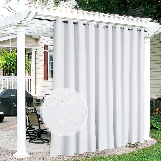 RYB HOME Outdoor White Curtains - Extra Wide 150 inch Waterproof Blackout Curtains for Patio Cabana Balcony Outside Decor, W 150 x L 84 inches, 1 Pc, Grayish White