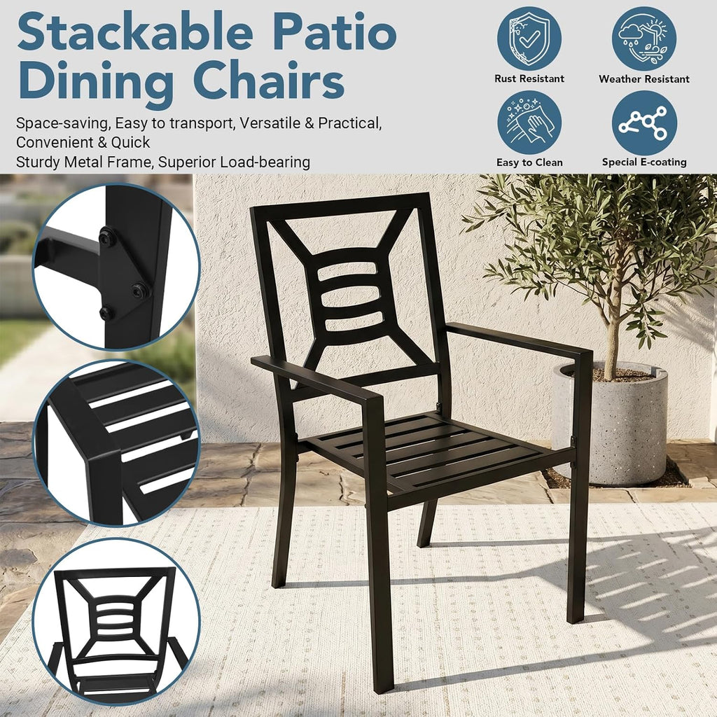 Patio Dining Chairs Set of 4, Stackable Outdoor Metal Chairs