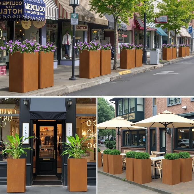 24" Tall Planter for Outdoor Plants, Large Outdoor Co-rten Steel Flower Pots, Front Porch Furniture, Garden Pots, Heavy-Duty Design Decorative Planters for Indoor/Outdoor, Patio, Balcony, Rusty