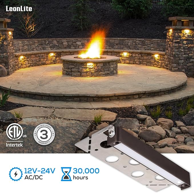 LEONLITE 7 Inch LED Hardscape Lighting, Update Retaining Wall Lights, LED Landscape Lighting, 12-24V AC/DC Paver Light Low Voltage, 3W/4W/5W Dimmable Outdoor Step Lights, 2700K Soft White, ETL, 4 Pack