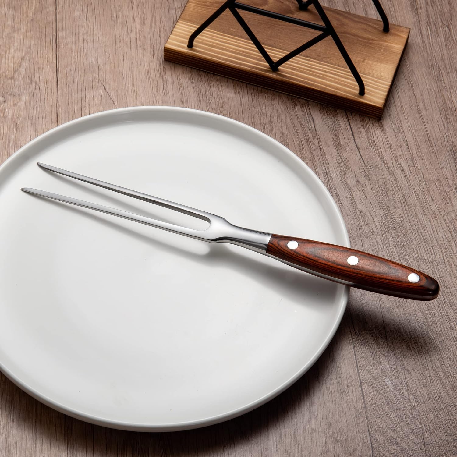 IMEEA 11.6 Inch Meat Carving Fork Stainless Steel Two Prong Fork with Wooden Handle BBQ Meat Fork for Turkey, Chicken, Beef, Roasting and Serving