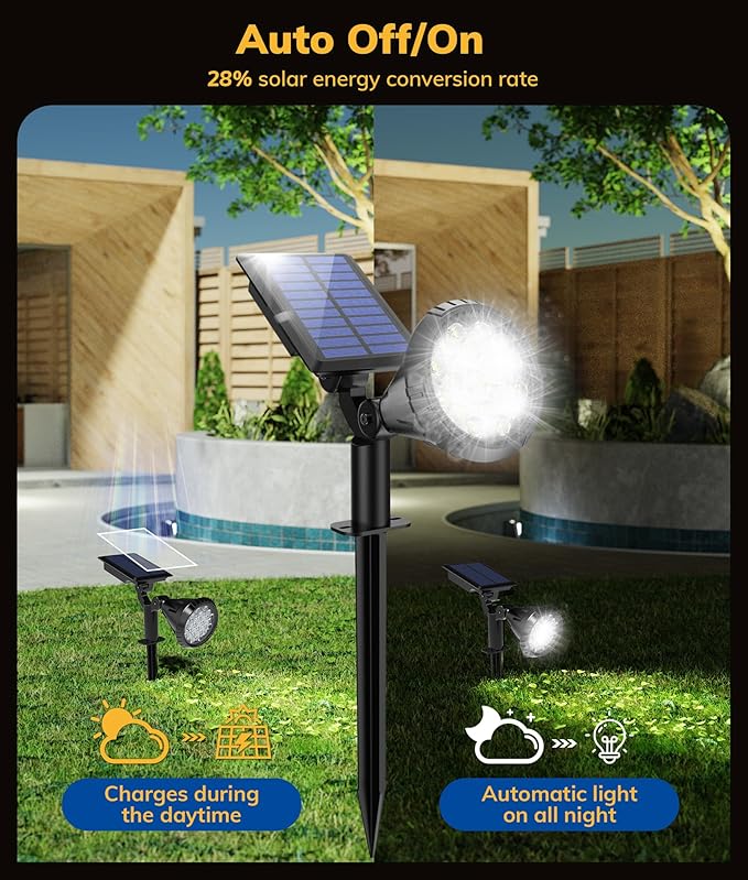 Solar Spot Lights for Outside, 21 LED Outdoor Solar Lights for Yard, 4 Pack Solar Spotlights Waterproof Auto On/Off for Landscape, Wall, Garden, Pool, Tree, Pathway and Driveway(White)