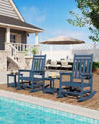 GarveeLife Poly Lumber Rocking Chair Outdoor Set of 6 - HDPE High Back Porch Rocker Chairs for Adults - All Weather Resistant Furniture for Patio - Navy Blue